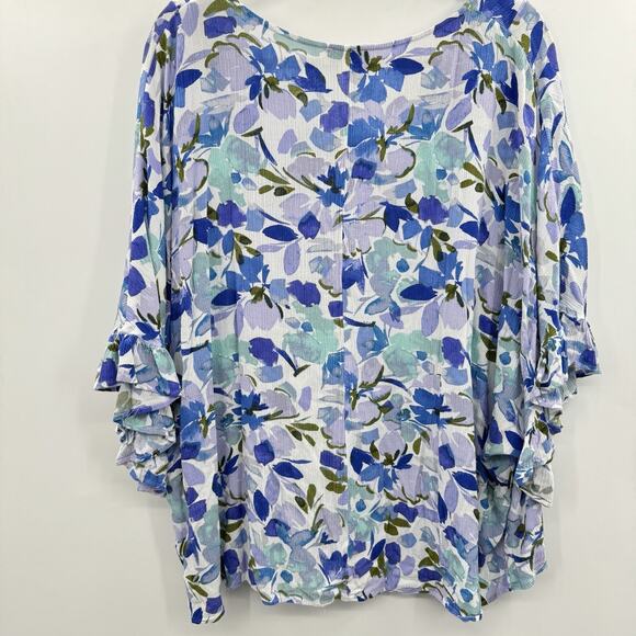 Andree by Unit Garden Floral Ruffle Top Size 2X Blue White Boho Beach Babydoll - Picture 3 of 8